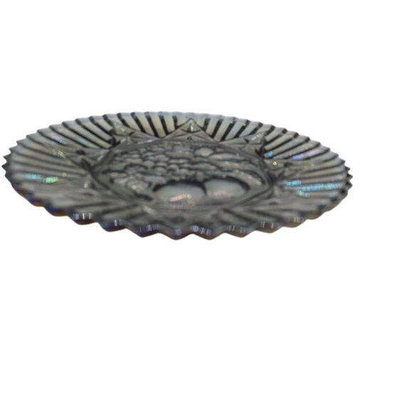 Vtg Federal Glass Pioneer Smoke Carnival Fruit, Serving Platter Iridescent - Picture 6 of 13